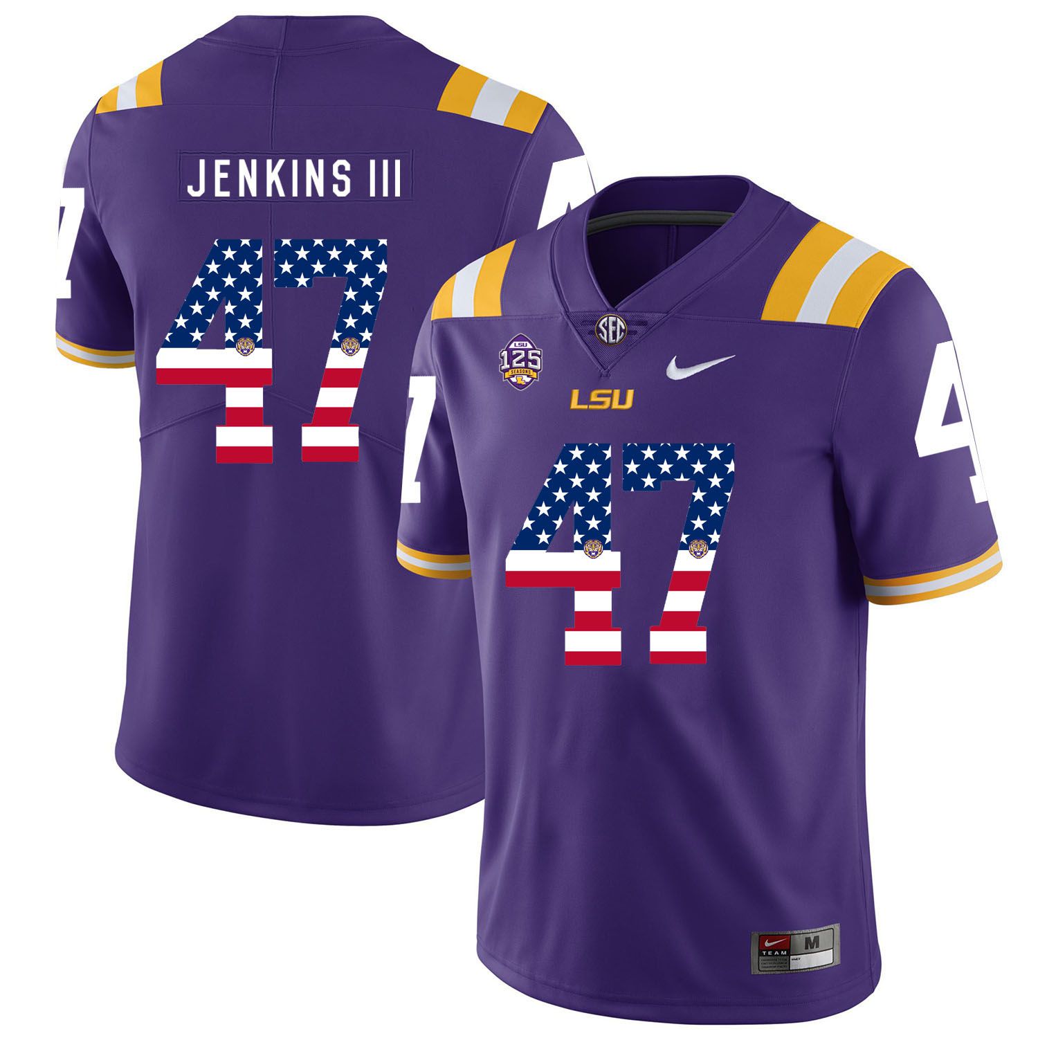 Men LSU Tigers 47 Jenkins iii Purple Flag Customized NCAA Jerseys